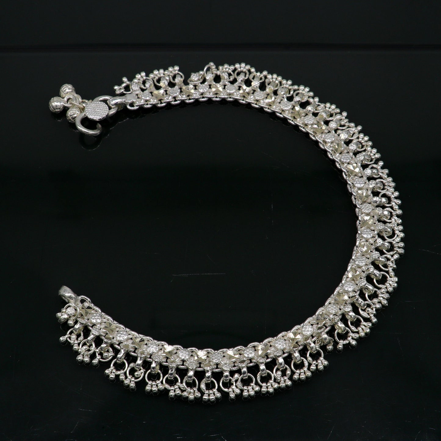 10.5" sterling silver solid customized design ankle bracelet foot bracelet anklet vintage antique design tribal belly dance jewelry ank380 - TRIBAL ORNAMENTS