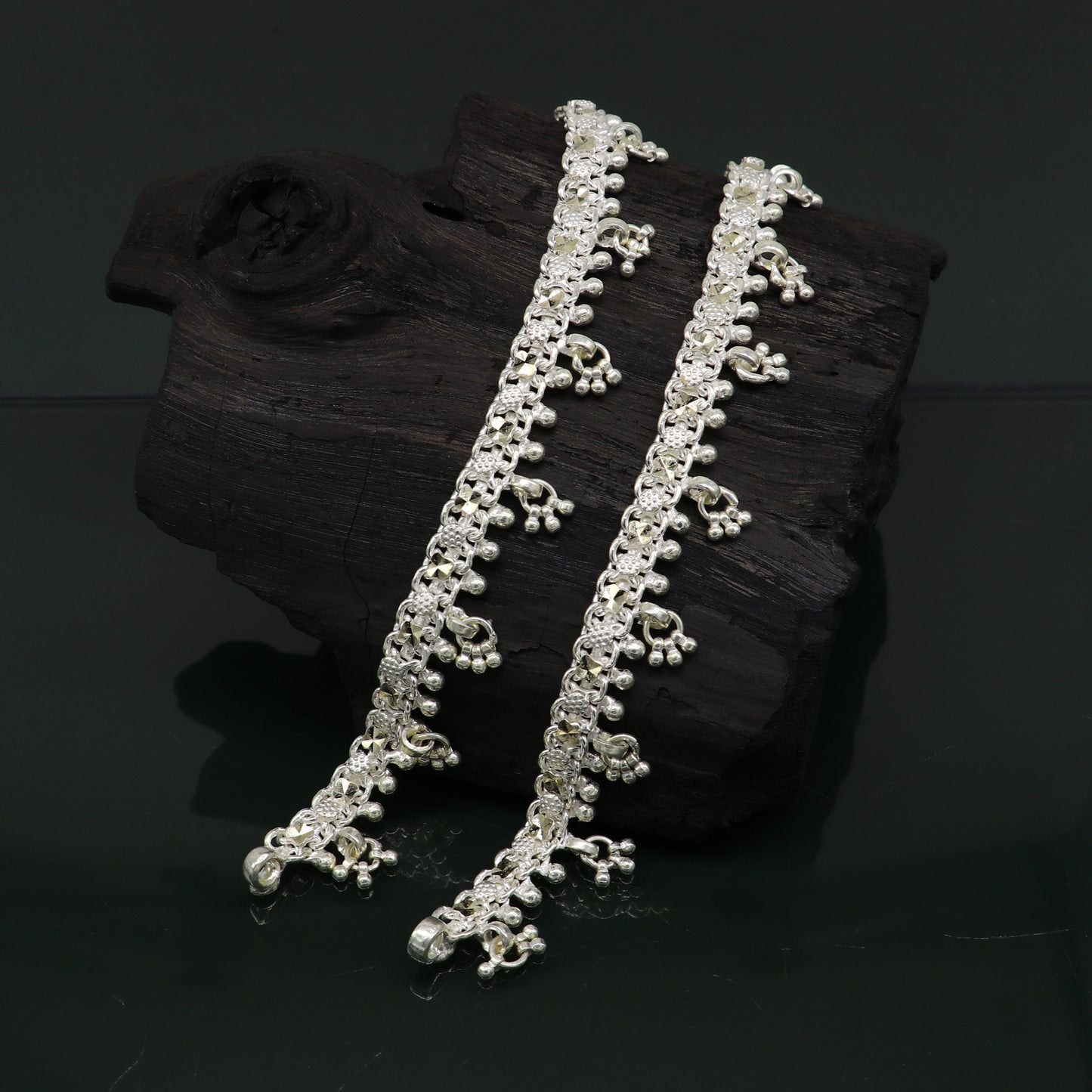 10.5" sterling silver solid customized stylish designer anklet bracelet foot bracelet vintage tribal belly dance wedding jewelry ank378 - TRIBAL ORNAMENTS