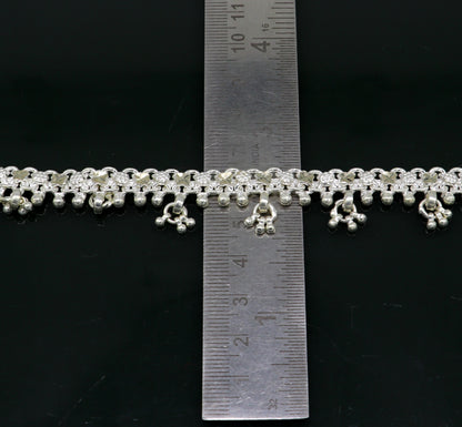 Sterling silver 10.5-inch customized stylish tribal anklet bracelet with vintage design, perfect for belly dance or wedding jewelry.