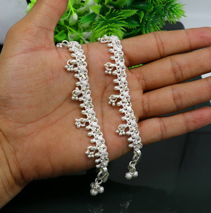 Sterling silver customized stylish anklet bracelet with tribal design, vintage belly dance and wedding foot jewelry by TRIBAL ORNAMENTS.