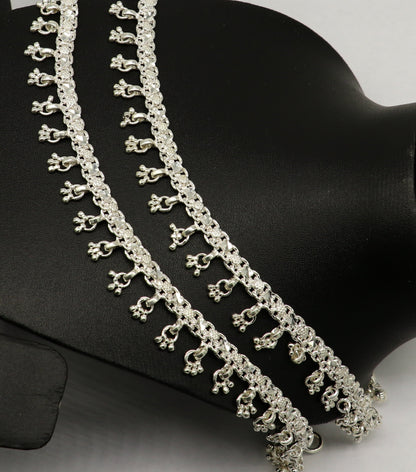 10.5" sterling silver solid handmade vintage stylish anklet bracelet foot bracelet tribal belly dance wedding tribal jewelry gifting ank383 - TRIBAL ORNAMENTS