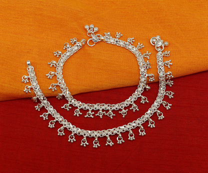 10.5" sterling silver solid handmade vintage stylish anklet bracelet foot bracelet tribal belly dance wedding tribal jewelry gifting ank383 - TRIBAL ORNAMENTS