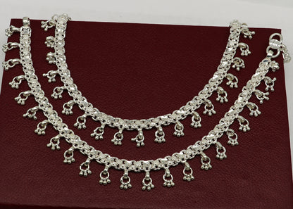 10.5" sterling silver solid handmade vintage stylish anklet bracelet foot bracelet tribal belly dance wedding tribal jewelry gifting ank383 - TRIBAL ORNAMENTS