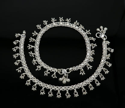 10.5" sterling silver solid handmade vintage stylish anklet bracelet foot bracelet tribal belly dance wedding tribal jewelry gifting ank383 - TRIBAL ORNAMENTS