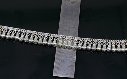 10.5" Vintage antique style sterling silver handmade solid chain ankle bracelet with amazing noisy jingle bells belly genuine jewelry ank379 - TRIBAL ORNAMENTS