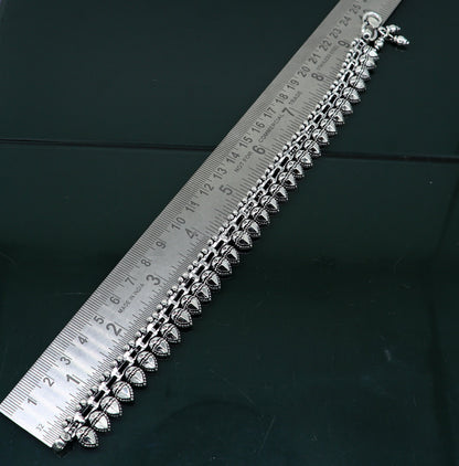 10.8-inch sterling silver anklet with antique tribal design, stylish belly dance jewelry, perfect for wedding or tribal fashion.