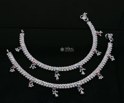 Elegant 10-inch ethnic tribal ankle bracelet in 925 sterling silver with vintage handmade design, ideal for brides and cultural wear.