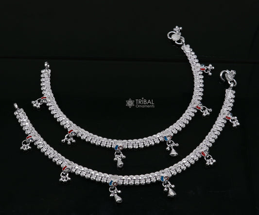 10" ethnic traditional cultural 925 sterling silver handmade vintage design ankle bracelet excellent tribal brides girl's jewelry ank544 - TRIBAL ORNAMENTS