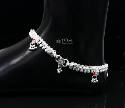 Traditional 10-inch tribal ankle bracelet in handmade 925 sterling silver with vintage design for brides and girls by TRIBAL ORNAMENTS.