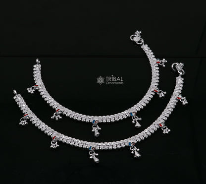 Sterling silver handmade ankle bracelet with traditional tribal vintage design, ideal for brides and cultural celebrations.