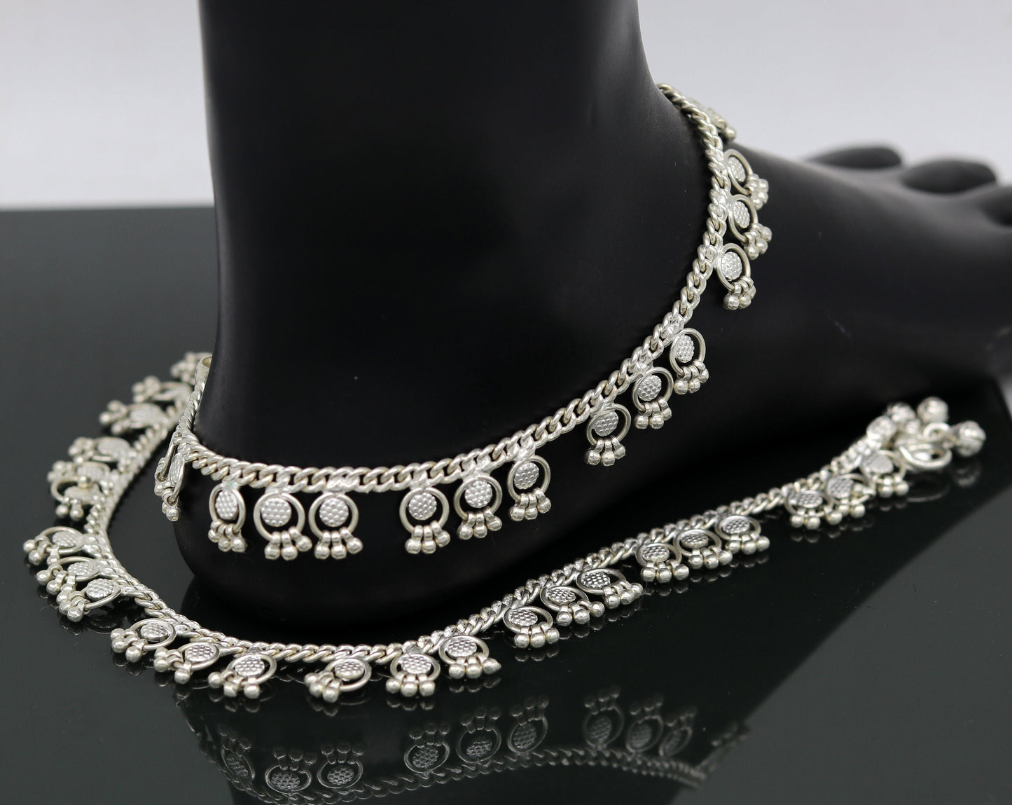 10" Handmade sterling silver ankle bracelet charm anklets with fabulous hanging tiny drops, excellent customized gifting jewelry ank210 - TRIBAL ORNAMENTS