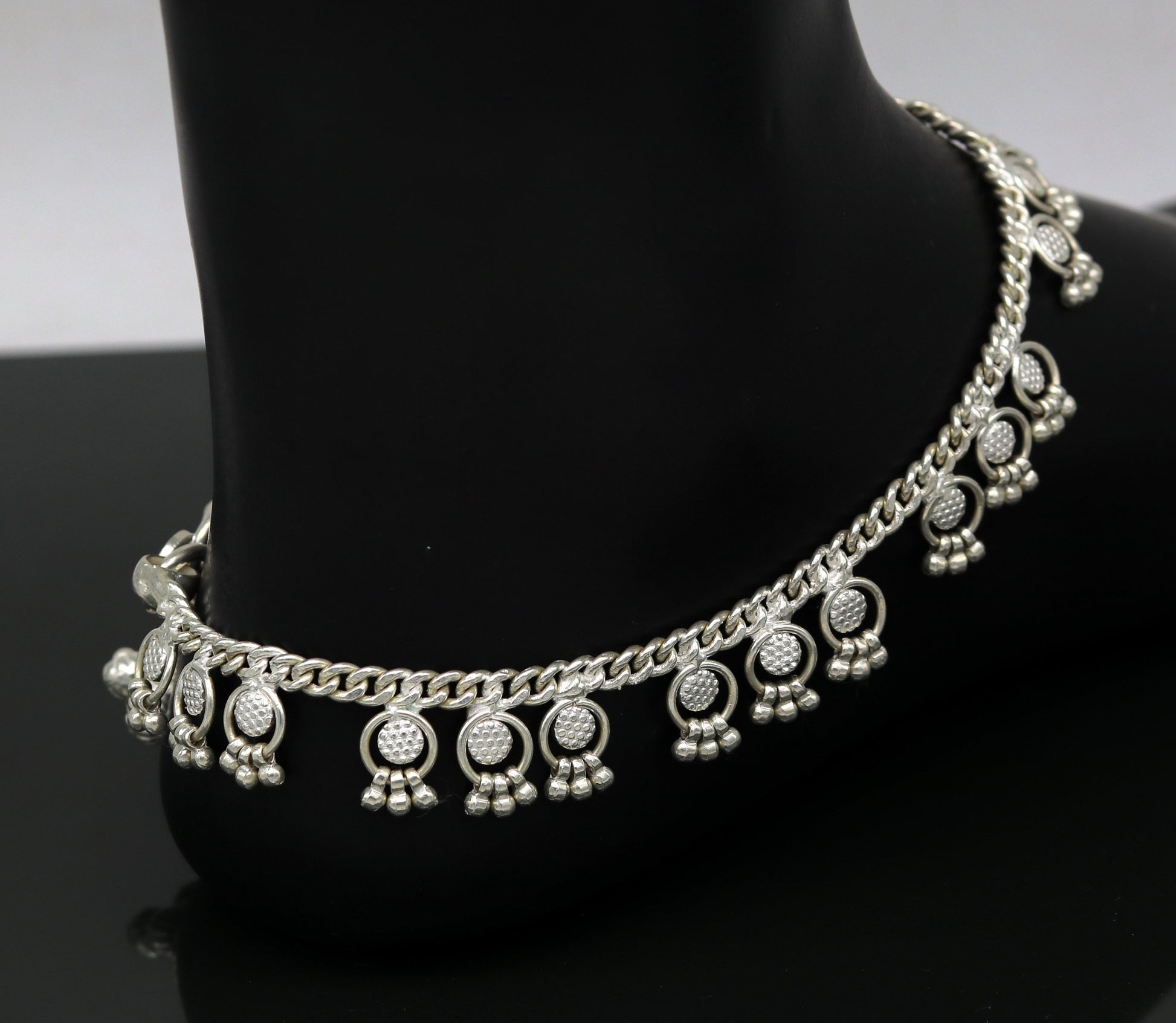 10" Handmade sterling silver ankle bracelet charm anklets with fabulous hanging tiny drops, excellent customized gifting jewelry ank210 - TRIBAL ORNAMENTS