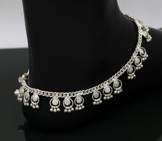 10" Handmade sterling silver ankle bracelet charm anklets with fabulous hanging tiny drops, excellent customized gifting jewelry ank210 - TRIBAL ORNAMENTS
