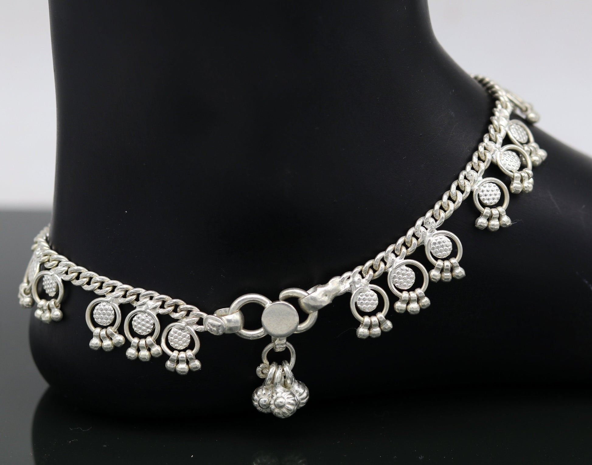 10" Handmade sterling silver ankle bracelet charm anklets with fabulous hanging tiny drops, excellent customized gifting jewelry ank210 - TRIBAL ORNAMENTS