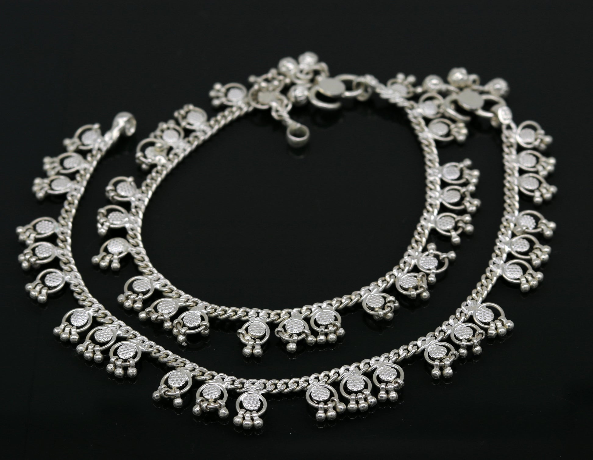 10" Handmade sterling silver ankle bracelet charm anklets with fabulous hanging tiny drops, excellent customized gifting jewelry ank210 - TRIBAL ORNAMENTS