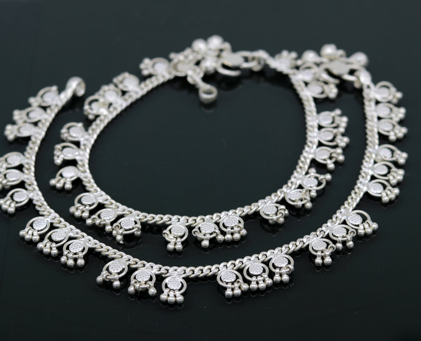 10" Handmade sterling silver ankle bracelet charm anklets with fabulous hanging tiny drops, excellent customized gifting jewelry ank210 - TRIBAL ORNAMENTS