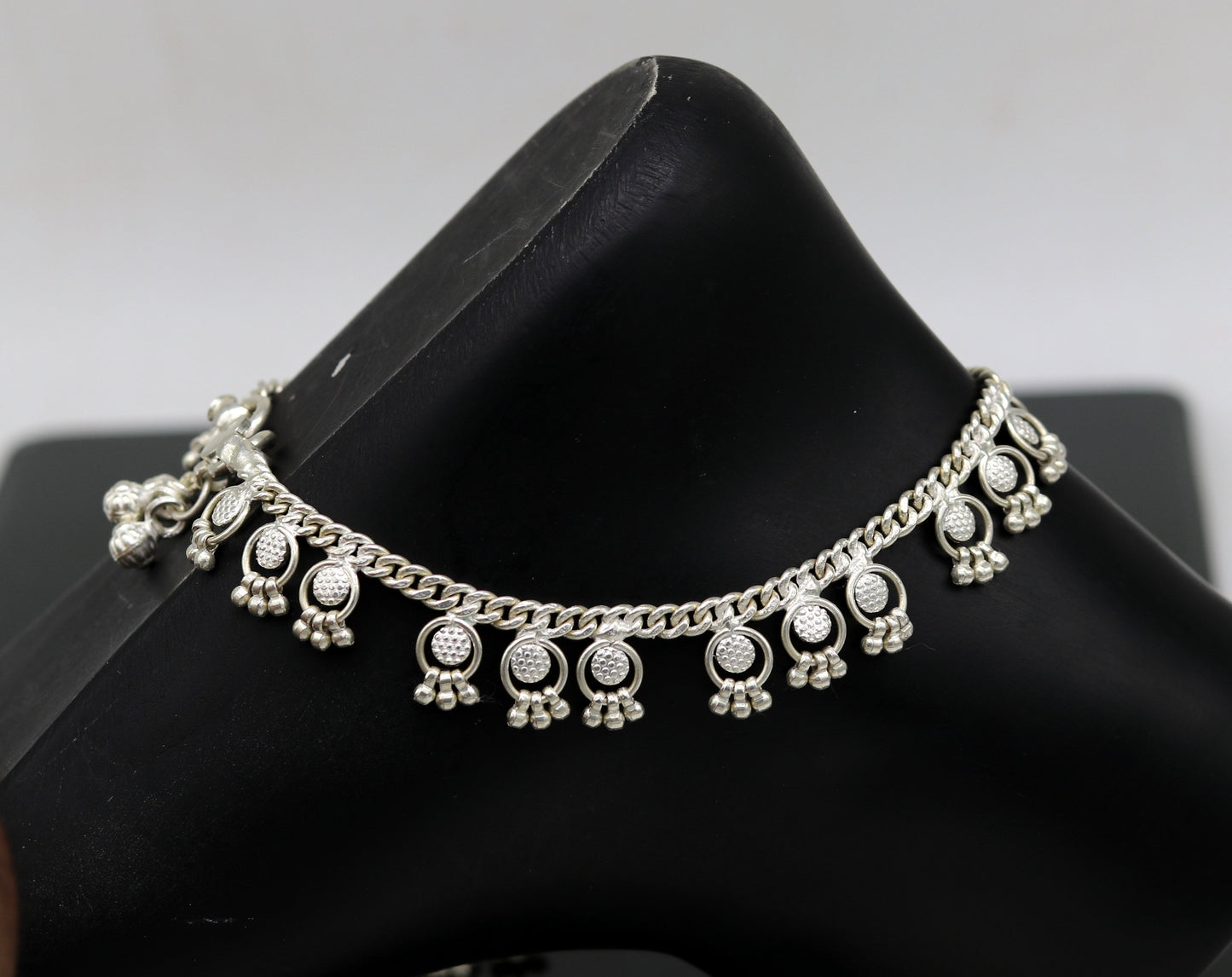 10" Handmade sterling silver ankle bracelet charm anklets with fabulous hanging tiny drops, excellent customized gifting jewelry ank210 - TRIBAL ORNAMENTS