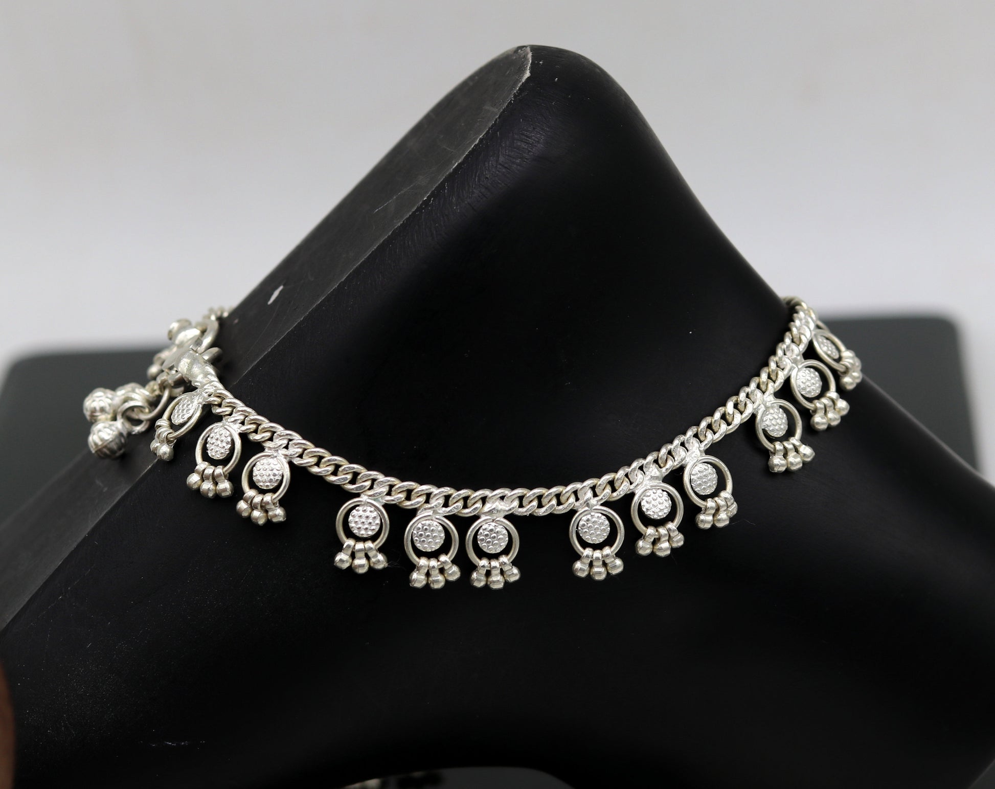 10" Handmade sterling silver ankle bracelet charm anklets with fabulous hanging tiny drops, excellent customized gifting jewelry ank210 - TRIBAL ORNAMENTS