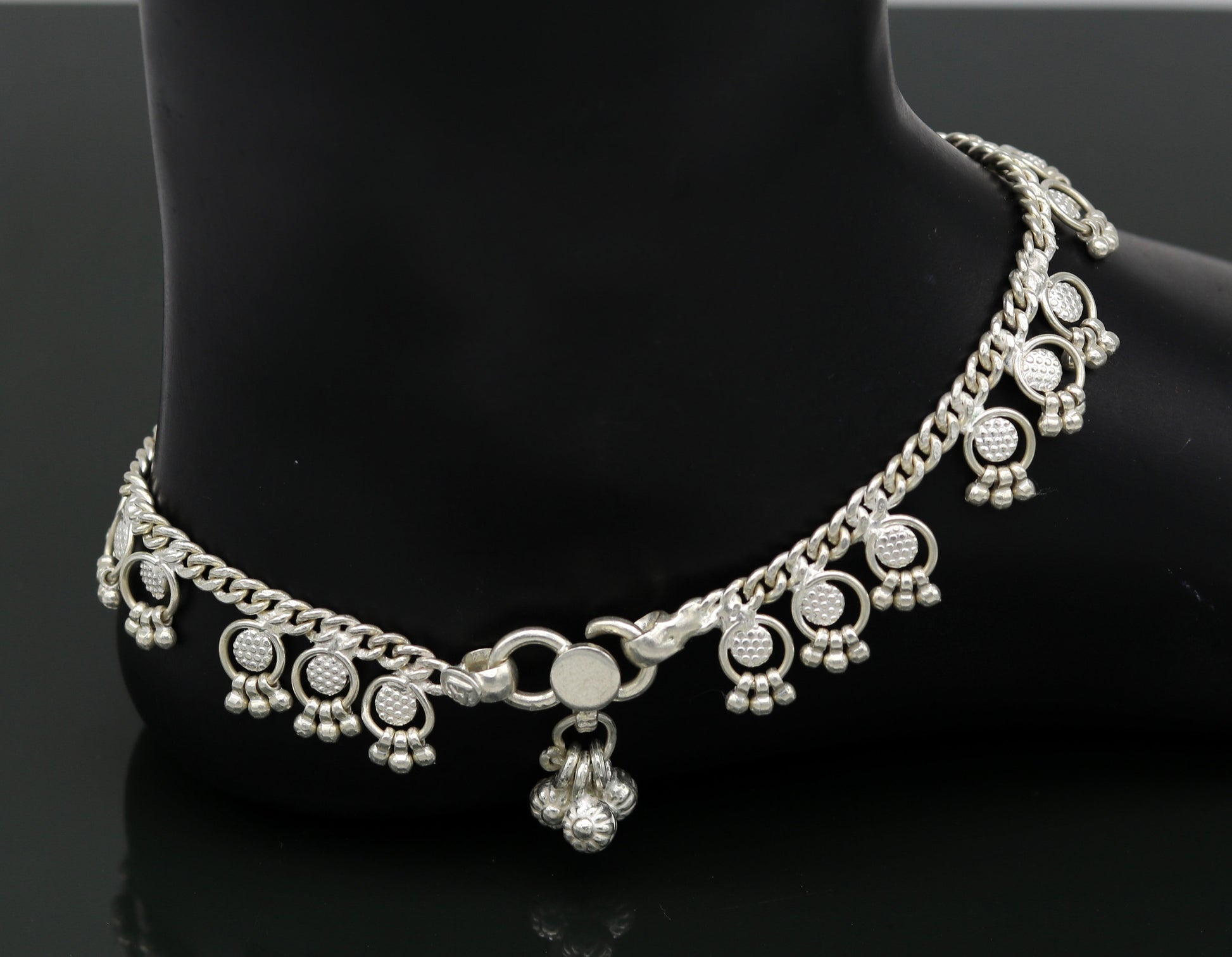 10" Handmade sterling silver ankle bracelet charm anklets with fabulous hanging tiny drops, excellent customized gifting jewelry ank210 - TRIBAL ORNAMENTS