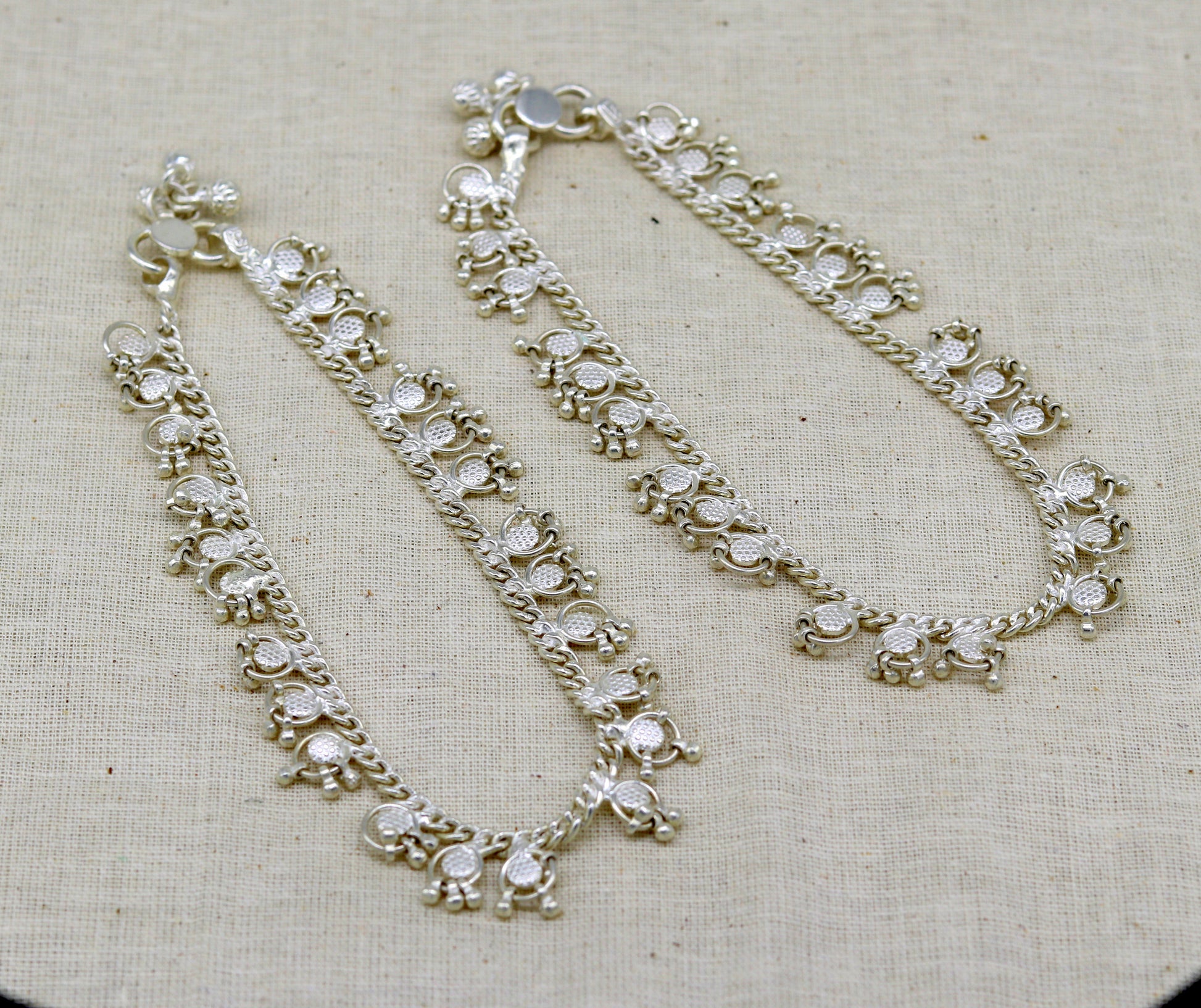 10" Handmade sterling silver ankle bracelet charm anklets with fabulous hanging tiny drops, excellent customized gifting jewelry ank210 - TRIBAL ORNAMENTS