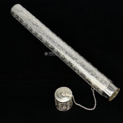 10" round shape design handmade 925 silver incense sticks box holder, Agarbatti  box trinket box fabulous royal puja temple article su1194 - TRIBAL ORNAMENTS
