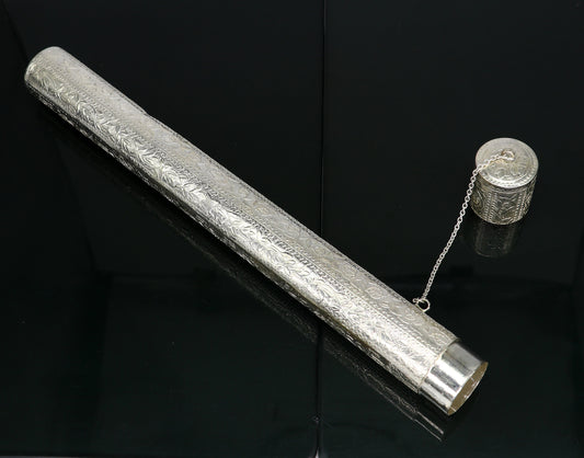 10" round shape design handmade 925 silver incense sticks box holder, Agarbatti  box trinket box fabulous royal puja temple article su1194 - TRIBAL ORNAMENTS