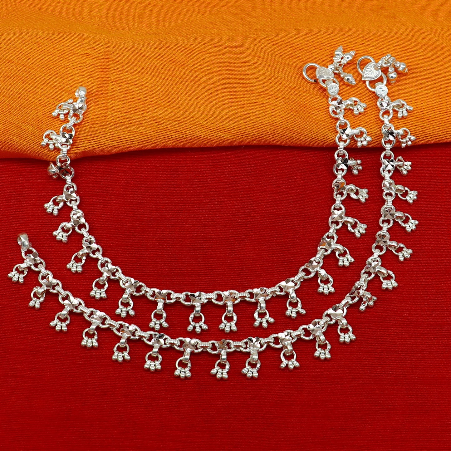 10" solid sterling silver handmade ankle bracelet anklets, fabulous hanging drops wedding brides anklets belly dance jewelry ank412 - TRIBAL ORNAMENTS