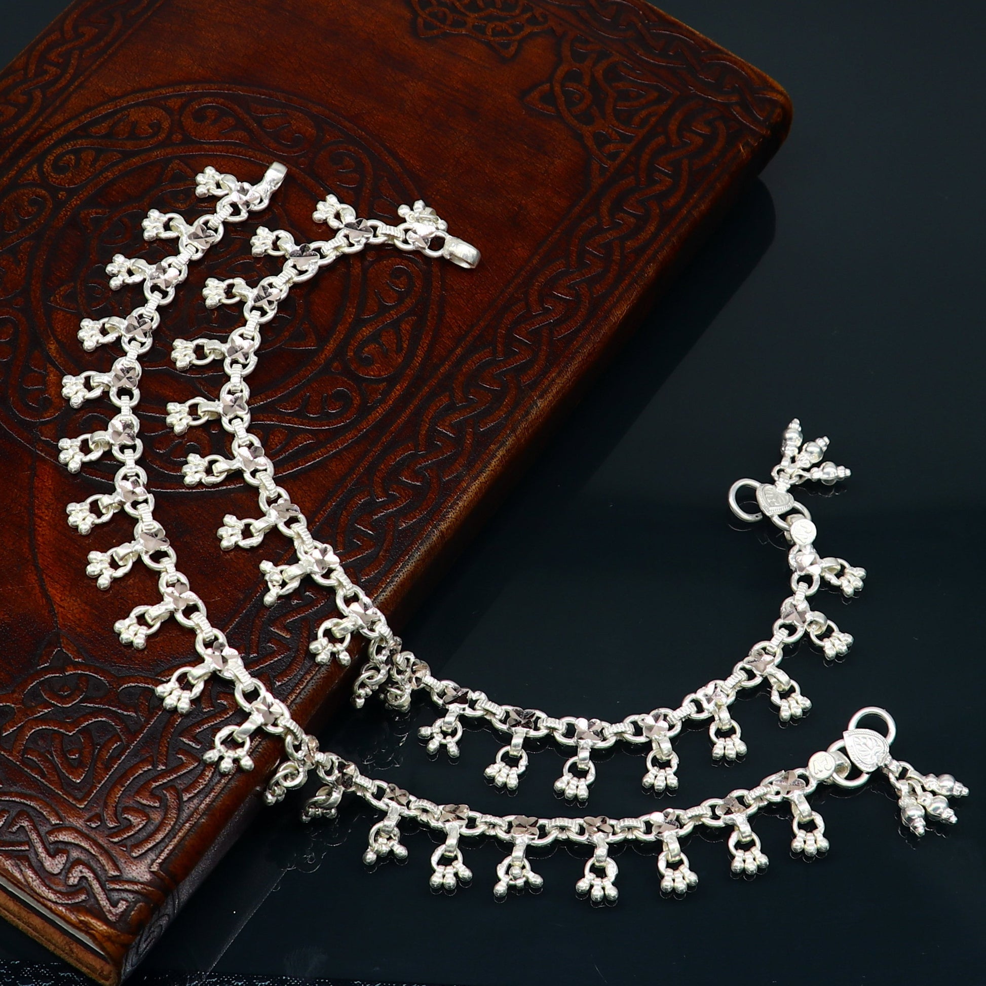 10" solid sterling silver handmade ankle bracelet anklets, fabulous hanging drops wedding brides anklets belly dance jewelry ank412 - TRIBAL ORNAMENTS