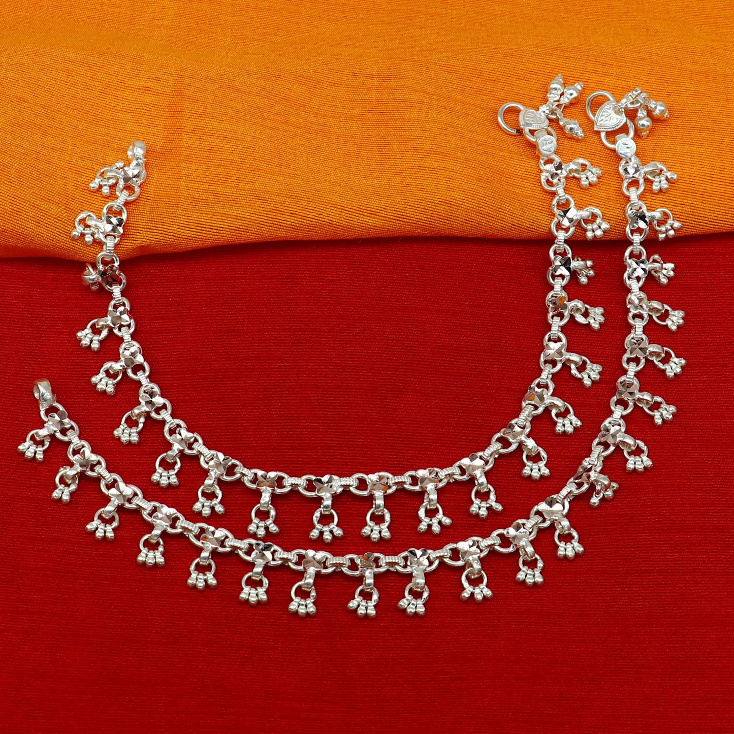 10" solid sterling silver handmade ankle bracelet anklets, fabulous hanging drops wedding brides anklets belly dance jewelry ank412 - TRIBAL ORNAMENTS