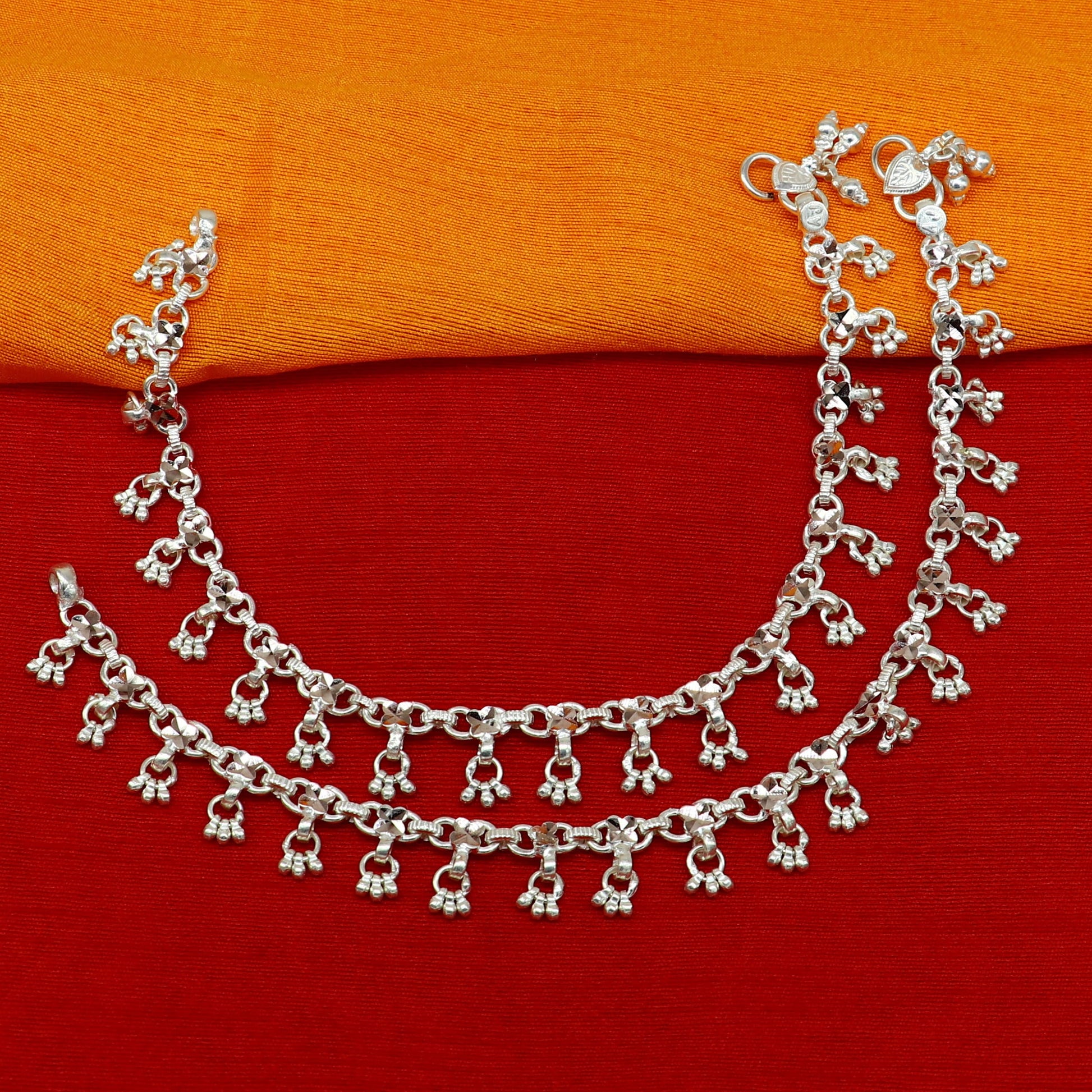 10" solid sterling silver handmade ankle bracelet anklets, fabulous hanging drops wedding brides anklets belly dance jewelry ank412 - TRIBAL ORNAMENTS