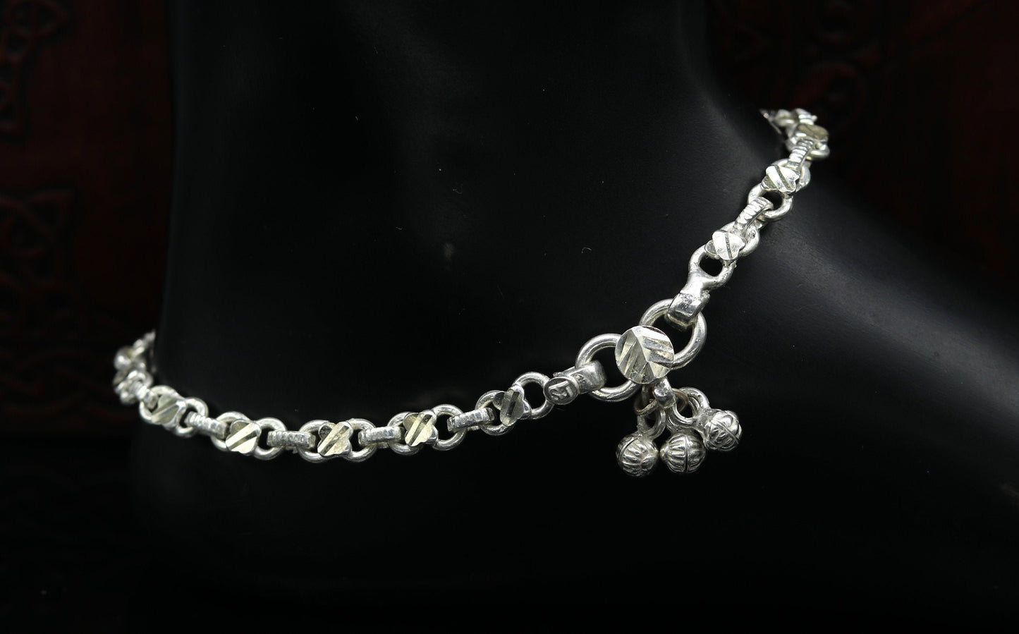 10" solid sterling silver handmade vintage design ankle bracelet excellent bride made tribal anklet jewelry pretty  gifting to her nank273 - TRIBAL ORNAMENTS