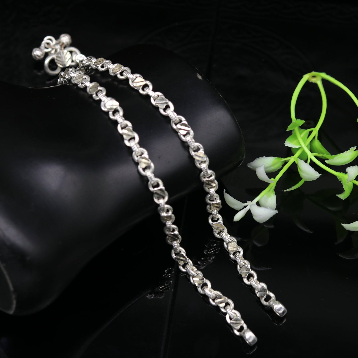 10" solid sterling silver handmade vintage design ankle bracelet excellent bride made tribal anklet jewelry pretty  gifting to her nank273 - TRIBAL ORNAMENTS