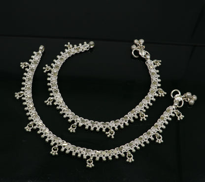 10" sterling silver solid customized design ankle bracelet foot bracelet anklet vintage antique design tribal belly dance jewelry ank324 - TRIBAL ORNAMENTS