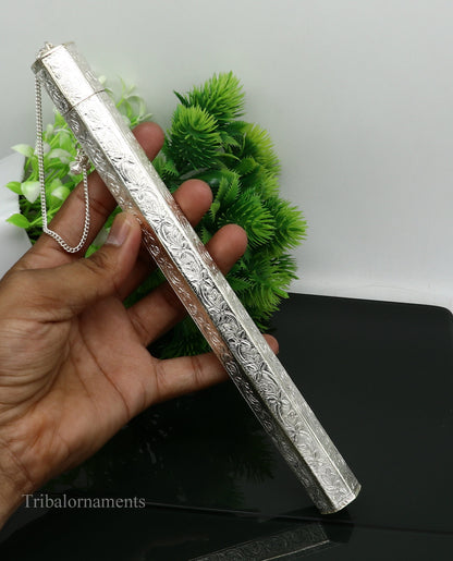 10" Vintage design handmade solid silver incense sticks box holder, Agarbatti  box trinket box fabulous royal puja temple article su390 - TRIBAL ORNAMENTS