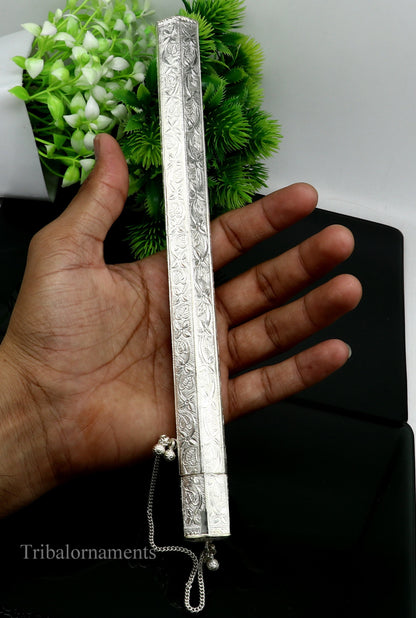 10" Vintage design handmade solid silver incense sticks box holder, Agarbatti  box trinket box fabulous royal puja temple article su390 - TRIBAL ORNAMENTS