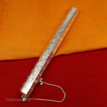10" Vintage design handmade solid silver incense sticks box holder, Agarbatti  box trinket box fabulous royal puja temple article su390 - TRIBAL ORNAMENTS