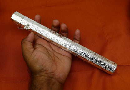 10" Vintage design handmade solid silver incense sticks box holder, Agarbatti  box trinket box fabulous royal puja temple article su757 - TRIBAL ORNAMENTS