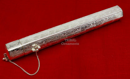 10" Vintage design handmade solid silver incense sticks box holder, Agarbatti  box trinket box fabulous royal puja temple article su758 - TRIBAL ORNAMENTS