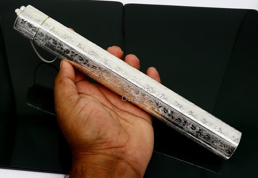 10" Vintage design handmade solid silver incense sticks box holder, Agarbatti  box trinket box fabulous royal puja temple article su758 - TRIBAL ORNAMENTS