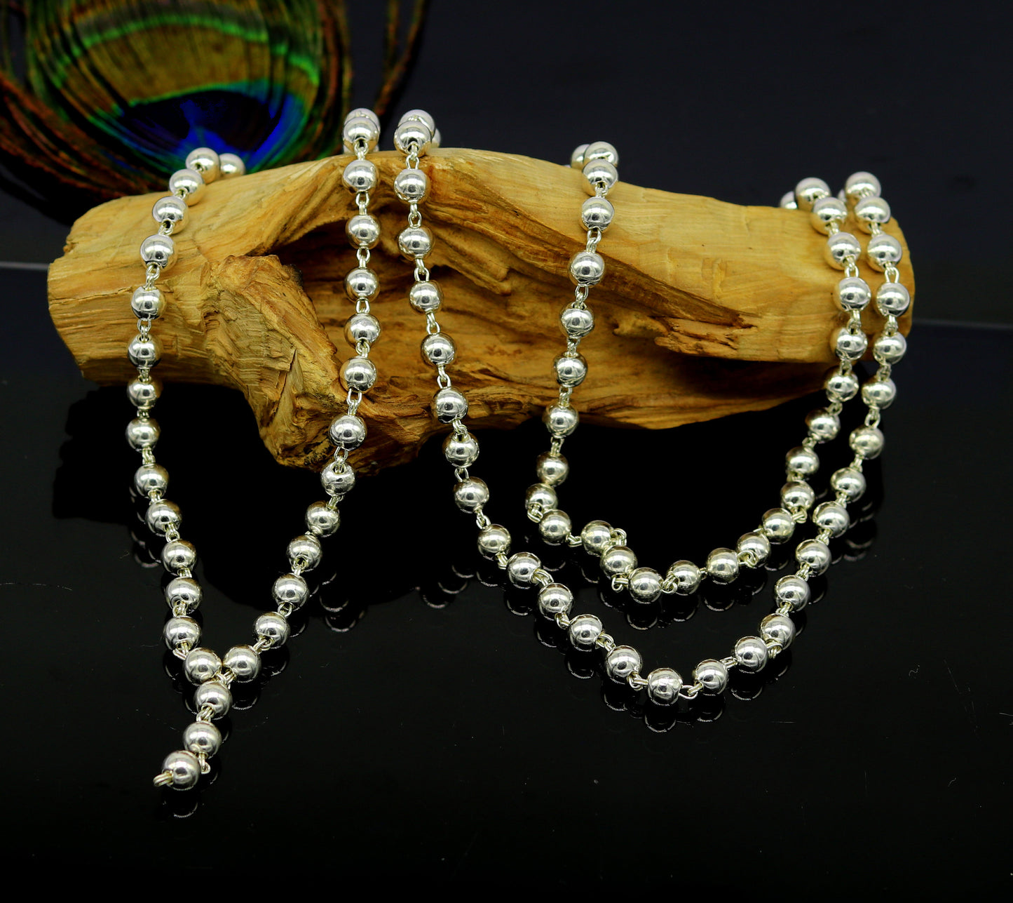 108 beads chanting japp mala solid silver beads chain necklace, fabulous 6mm beaded necklace for chanting mantra, gifting jewelry ch98 - TRIBAL ORNAMENTS