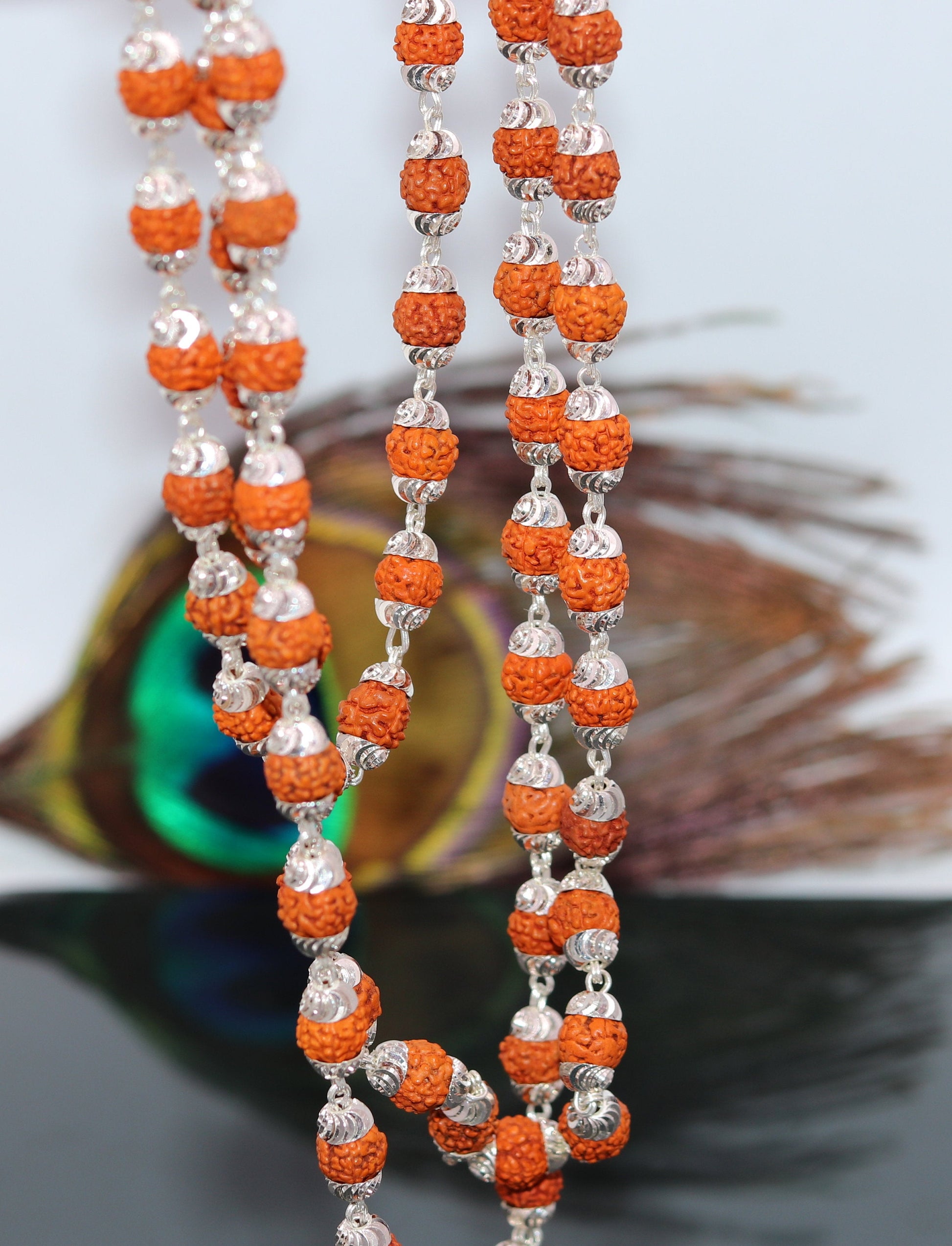 108 beads japp mala Handmade Sterling silver gorgeous natural rudraksh beads 54 inches long necklace from rajasthan india ch39 - TRIBAL ORNAMENTS