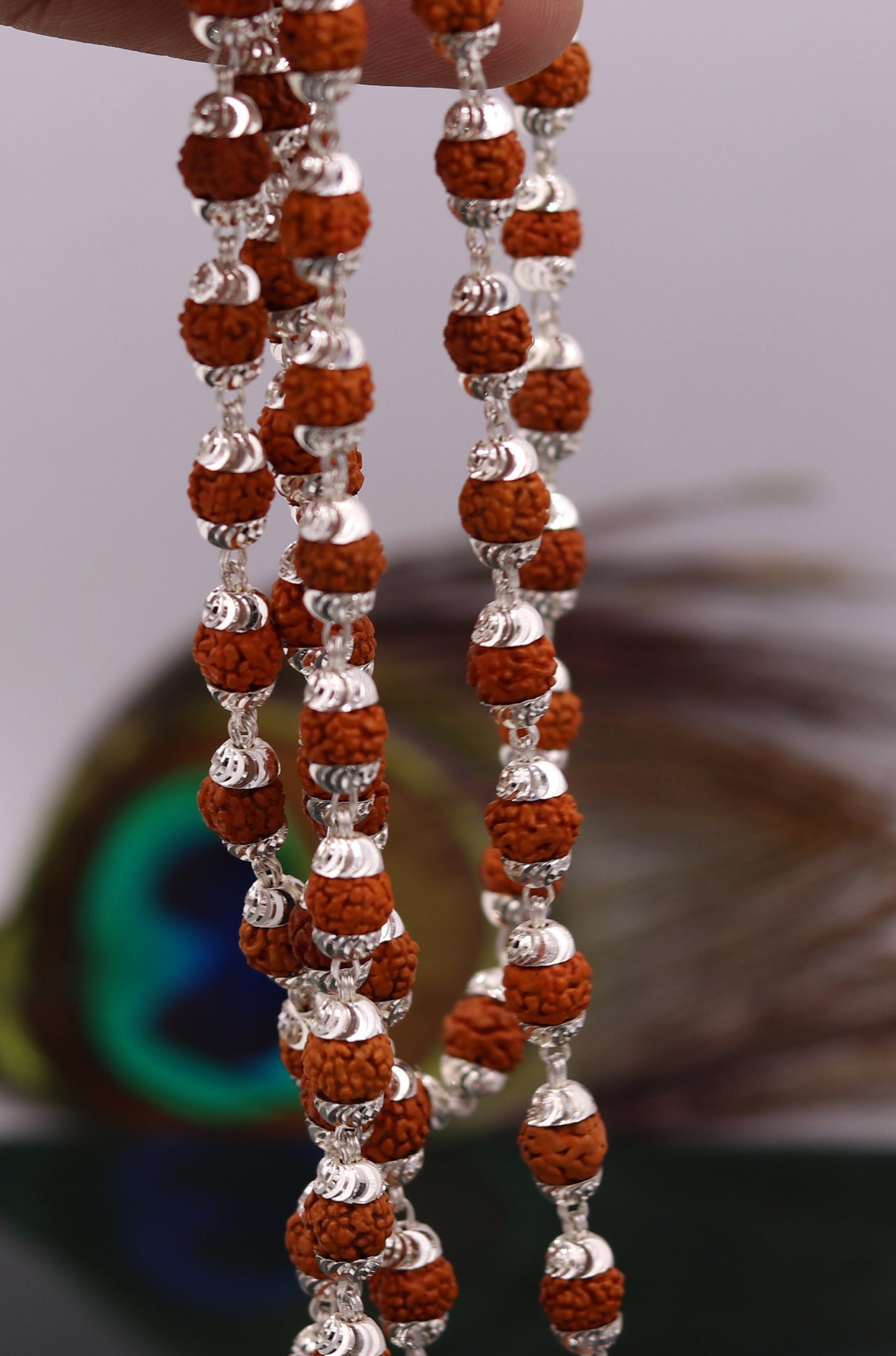 108 beads japp mala Handmade Sterling silver gorgeous natural rudraksh beads 54 inches long necklace from rajasthan india ch39 - TRIBAL ORNAMENTS