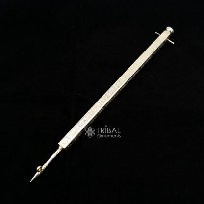 11" 925 sterling silver handmade Jain Sthapnaji stick for puja or praying to gold. amazing unique silver article from india su1110 - TRIBAL ORNAMENTS