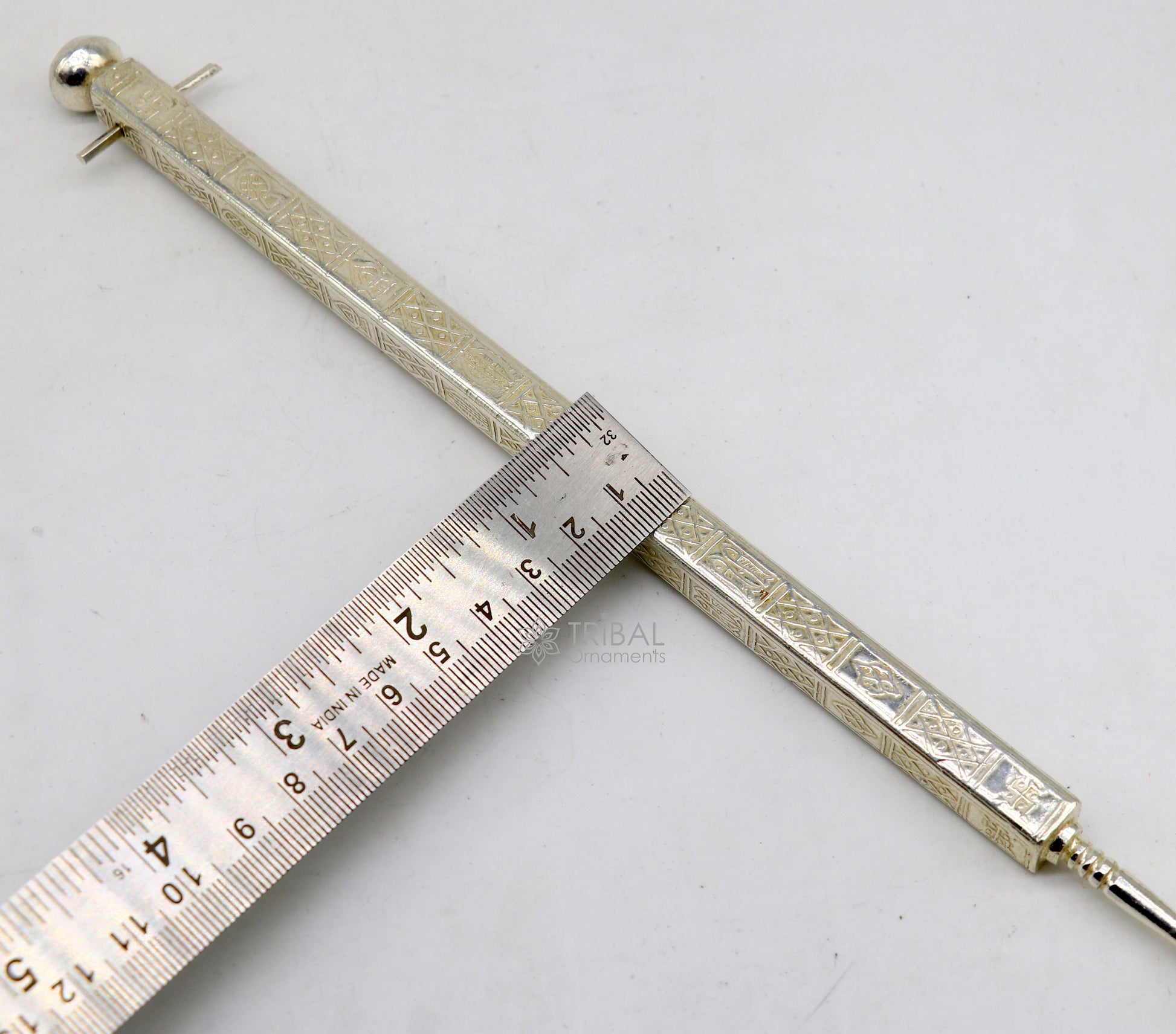 11" 925 sterling silver handmade Jain Sthapnaji stick for puja or praying to gold. amazing unique silver article from india su1110 - TRIBAL ORNAMENTS