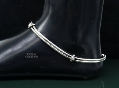 Sterling silver 11-inch two-line snake chain ankle bracelet from TRIBAL ORNAMENTS, featuring layered design and belly dance style.