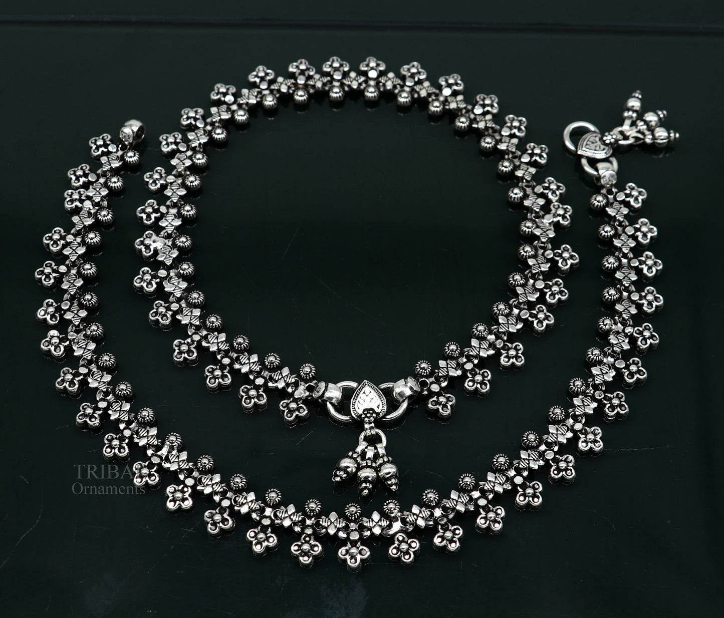 11 inches Handcrafted 925 solid silver anklet feet bracelet gorgeous hanging bells antique design tribal wedding belly dance jewelry Ank24 - TRIBAL ORNAMENTS