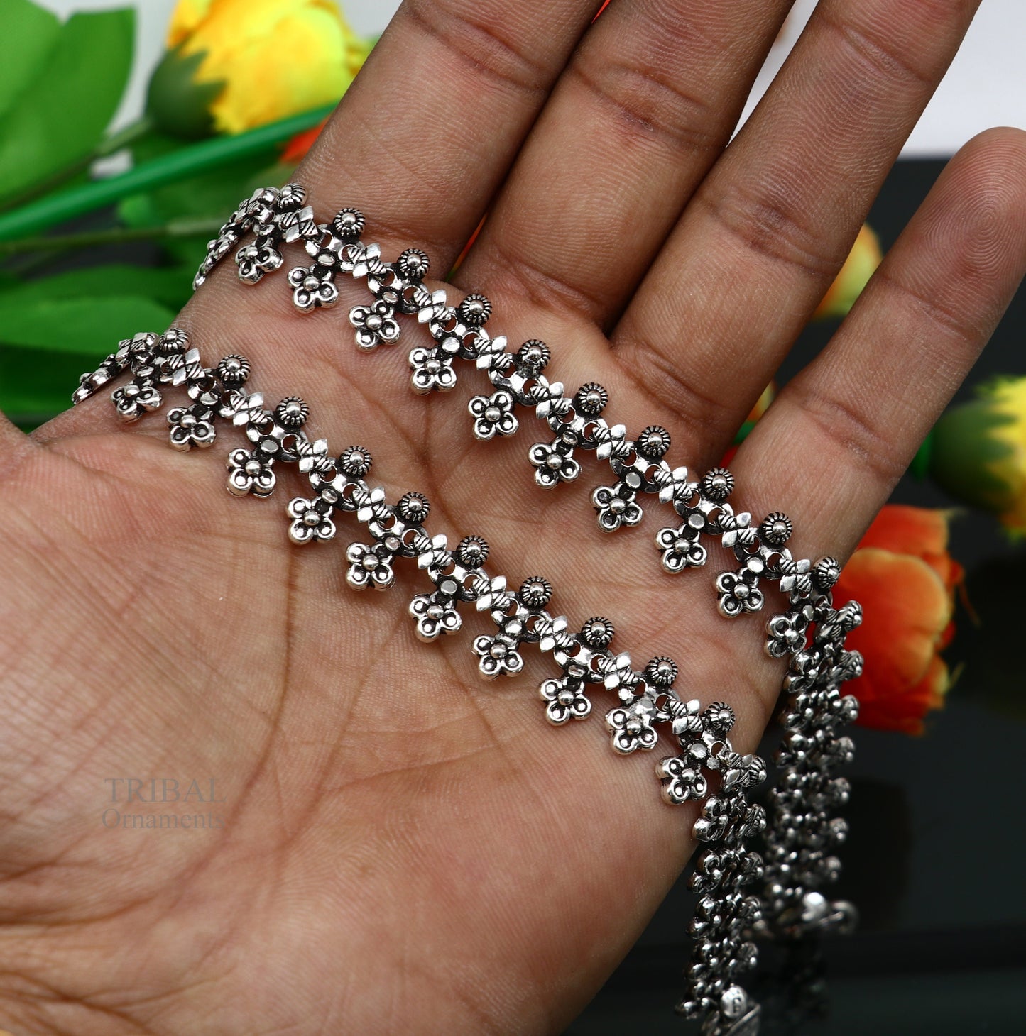 11 inches Handcrafted 925 solid silver anklet feet bracelet gorgeous hanging bells antique design tribal wedding belly dance jewelry Ank24 - TRIBAL ORNAMENTS