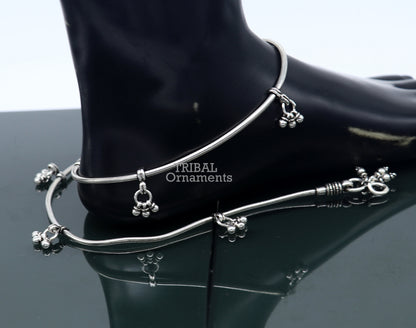 Sterling silver snake chain anklet from TRIBAL ORNAMENTS, 11 inches, foot bracelet with intricate design for belly dance jewelry.