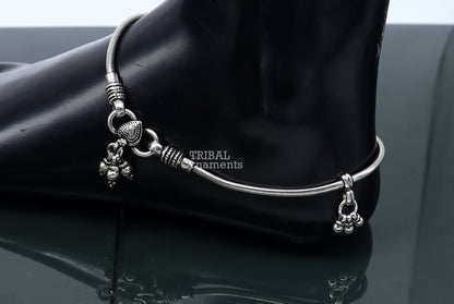 11-inch sterling silver snake chain anklet by TRIBAL ORNAMENTS, featuring a sleek, polished foot bracelet design for belly dance jewelry.