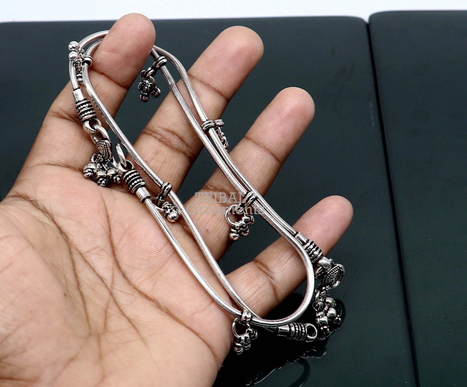 11 inches Handmade 925 sterling silver snake chain ankle bracelet, silver anklets, foot bracelet amazing belly dance jewelry gift her ank466 - TRIBAL ORNAMENTS